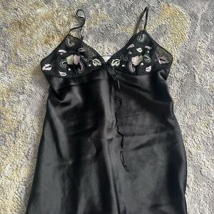 Elegant Black Embroidered Slip Dress
